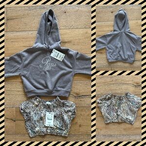 ZARA GIRLS SWEATSHIRT AND LEOPARD PRINT CROP TOP, SIZE 6-7, NWT